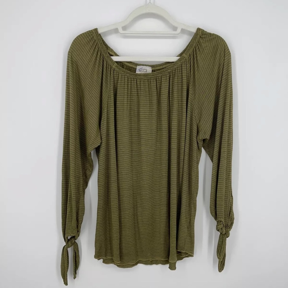 Plume and Thread Green Striped Blouse Top Size M/L